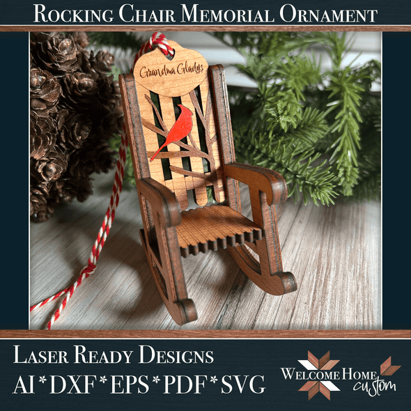 Memorial Rocking Chair Ornament with Cardinal Design - Laser Ready Design File - Welcome Home Custom