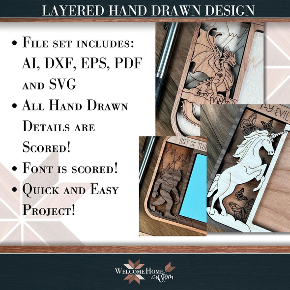 Mythical Creatures Notes Holder BUNDLE - Includes Unicorn, Big Foot, and Dragon Laser Ready Files - Welcome Home Custom