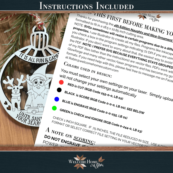 Naughty and Nice Ornaments 4th Edition - Laser Ready Design - Welcome Home Custom