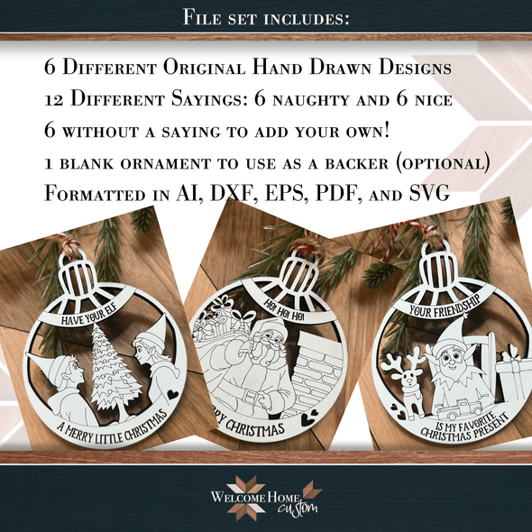 Naughty and Nice Ornaments 4th Edition - Laser Ready Design - Welcome Home Custom