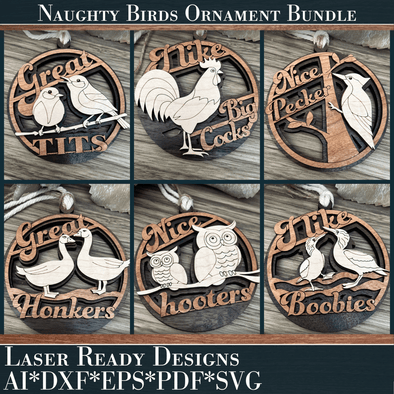 Naughty Bird Ornament Bundle Laser cut files - Welcome Home Custom