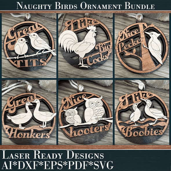 Naughty Bird Ornament Bundle Laser cut files - Welcome Home Custom