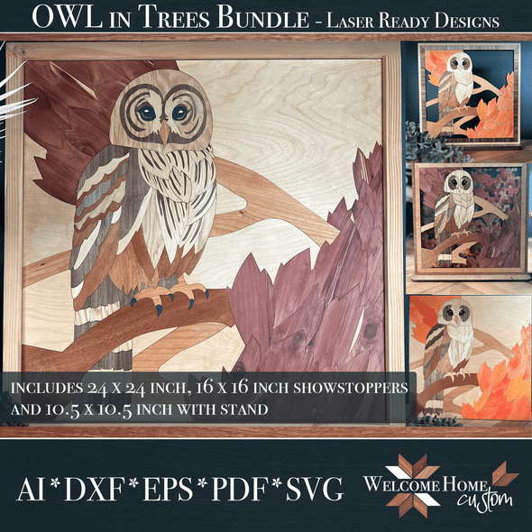 Owl in Trees 16 and 24 inch showstopper with DIY - Laser Ready Design - Welcome Home Custom