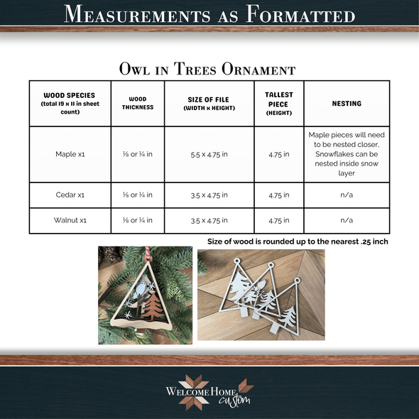 Owl Ornament laser cut files - Digital Download - Welcome Home Custom