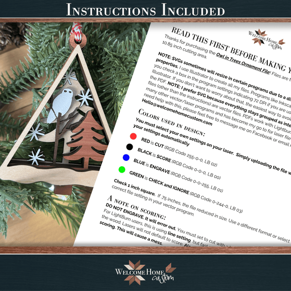 Owl Ornament laser cut files - Digital Download - Welcome Home Custom