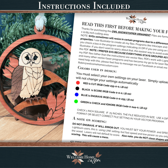 Owl Showstopper Ornament - Laser Ready File - Welcome Home Custom