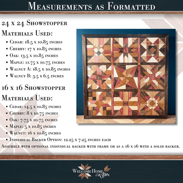 Quilt Block SHOWSTOPPER with 2 Size Options - Laser Ready Design - Welcome Home Custom