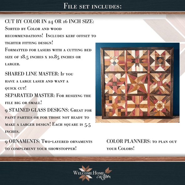 Quilt Block SHOWSTOPPER with 2 Size Options - Laser Ready Design - Welcome Home Custom
