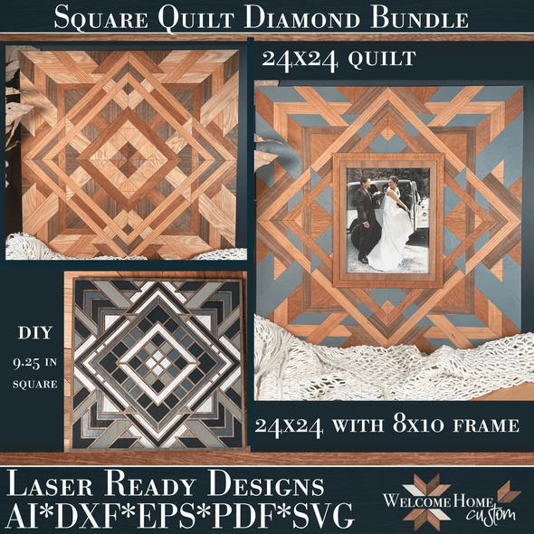 Quilted 24x24 Showstopper with 8x10 Frame option - DIY size included - Laser Ready Design - Welcome Home Custom