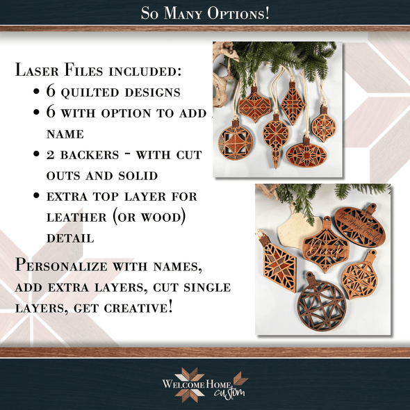 Quilted Ornament Bundle - Laser Ready Designs - Welcome Home Custom