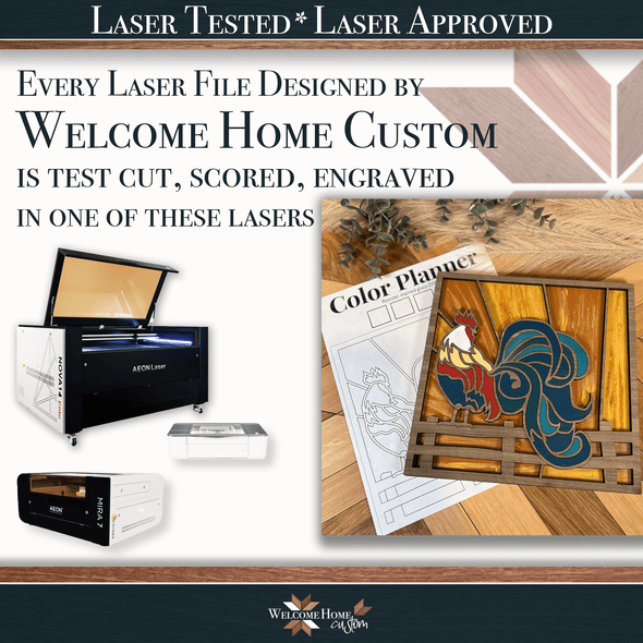 Rooster Showstopper Bundle Laser Cut Files with Stained Glass DIY option - Laser Ready Design - Welcome Home Custom