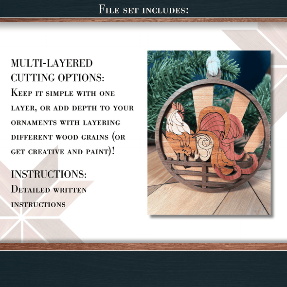 Rooster Showstopper Ornament - Laser Ready File - Welcome Home Custom