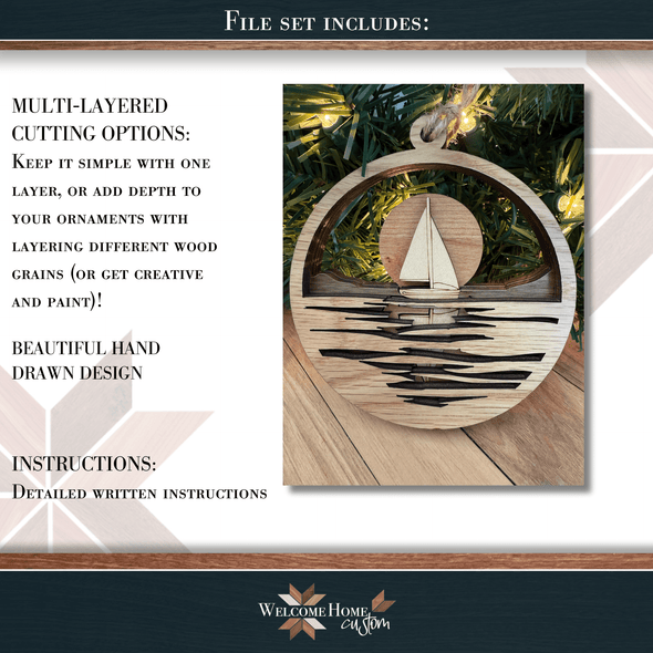Sailboat Showstopper Ornament - Laser Ready File - Welcome Home Custom