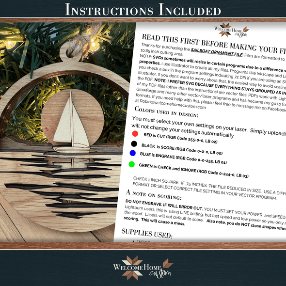 Sailboat Showstopper Ornament - Laser Ready File - Welcome Home Custom