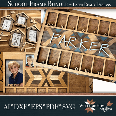 School Years Frame with Quilted Design and BONUS ornament bundle - Laser Ready Design - Welcome Home Custom