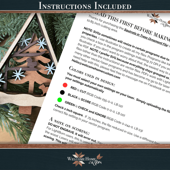 Squirrel Ornament laser cut files - Personalized Ornament - Digital Download for Lasers - Welcome Home Custom