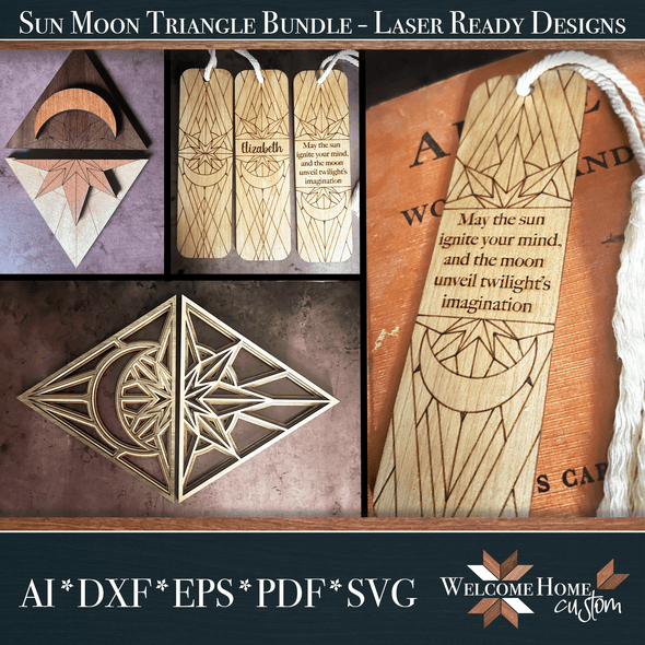 Sun and Moon Triangle Art, Magnet, Bookmark Bundle - Welcome Home Custom