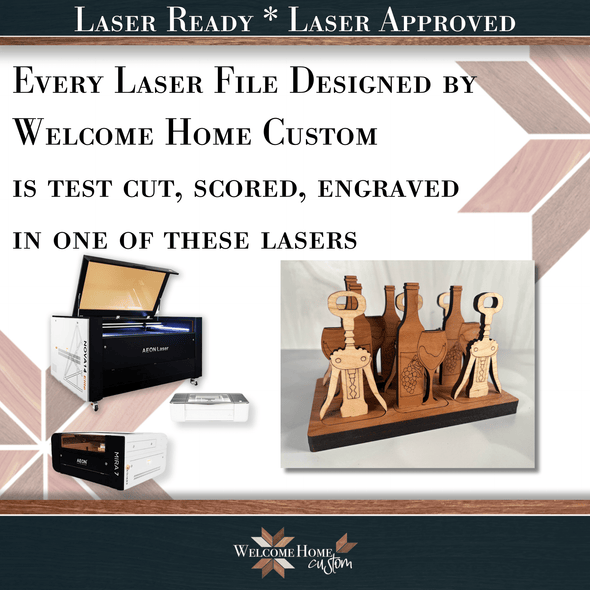 Tic Tac Toe File Set - Wine with Glass and Corkscrew - Laser Ready Design - Welcome Home Custom