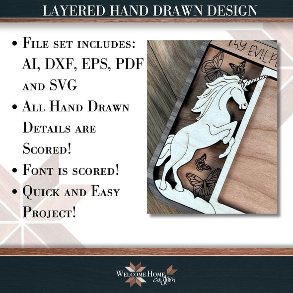 Unicorn Notes Holder - Laser ready design - Welcome Home Custom