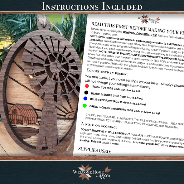 Windmill Showstopper Ornament - Laser Ready File - Welcome Home Custom
