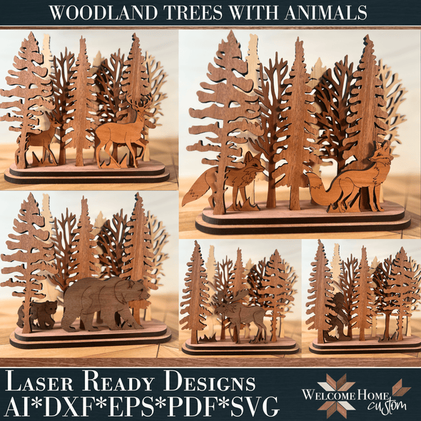 Woodland Trees with Animals Bundle - Laser Ready Designs - Welcome Home Custom