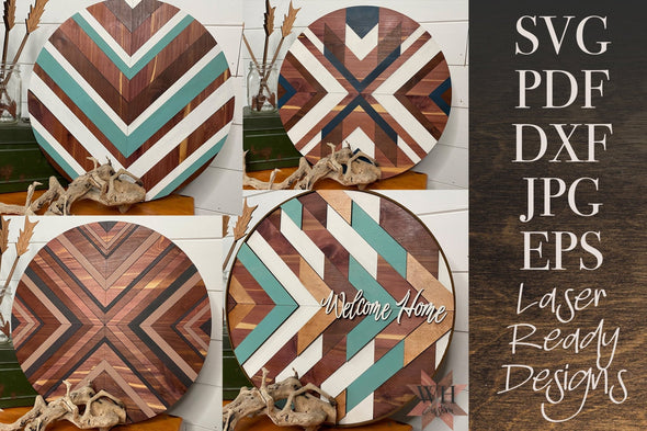 16 inch Quilt Laser Cut File Bundle CIRCLE Round Wood quilt pattern - Chevron, Aztec, Boho patterns - for Lasers such as Glowforge SVG PDF - Welcome Home Custom