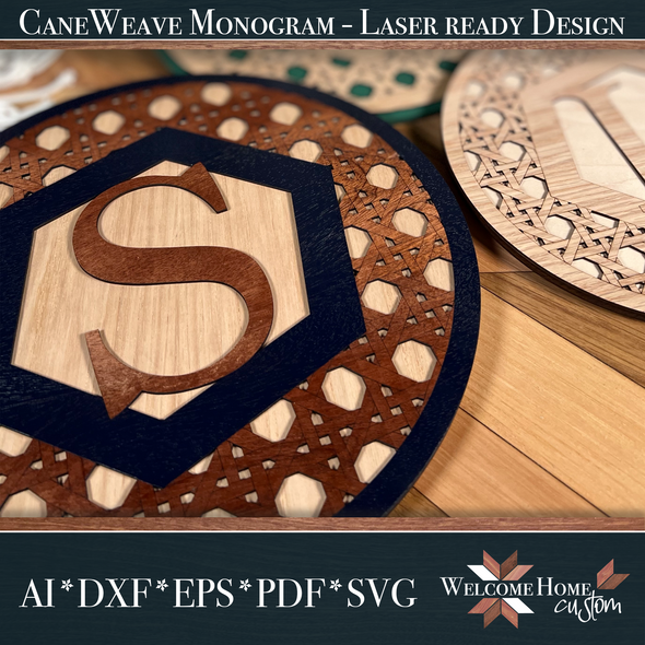 Cane Weave Rattan Monogram Sign - Laser Ready Design