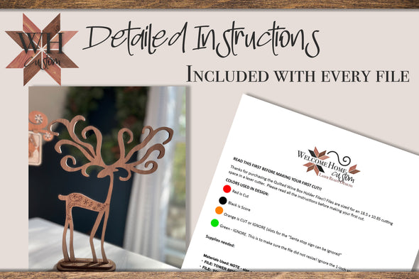 Santa Stop Wine Box with Swirly Antler Reindeer - digital download for laser cutters