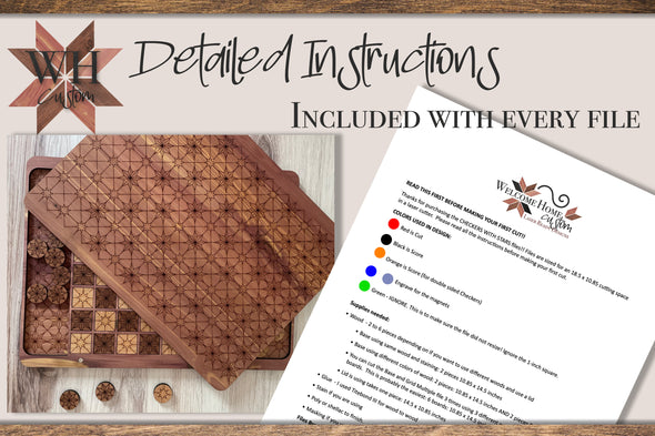 Checkers with decorative star design - digital download for laser cutters
