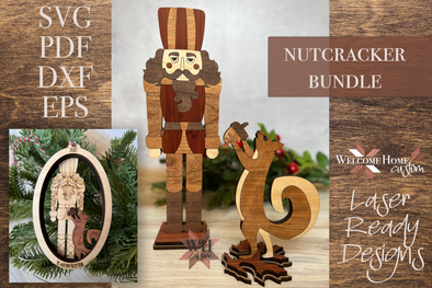Nutcracker and Squirrel Laser Cut file bundle with Ornament option