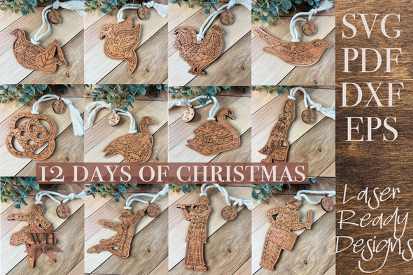 12 Days of Christmas Ornaments - laser ready file designs