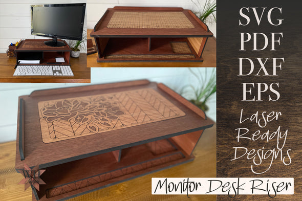 Digital Download Monitor Riser with 2 Inserts - Chevron Floral and Basketweave