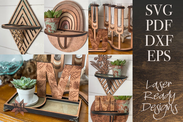 Botanical Plant Decor with Letters, Shelves and Tray digital download for laser cutters
