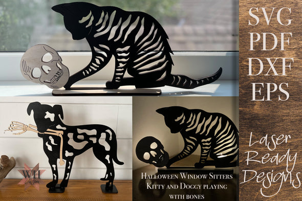 Halloween Cat and Dog window sitters - digital download for laser cutters