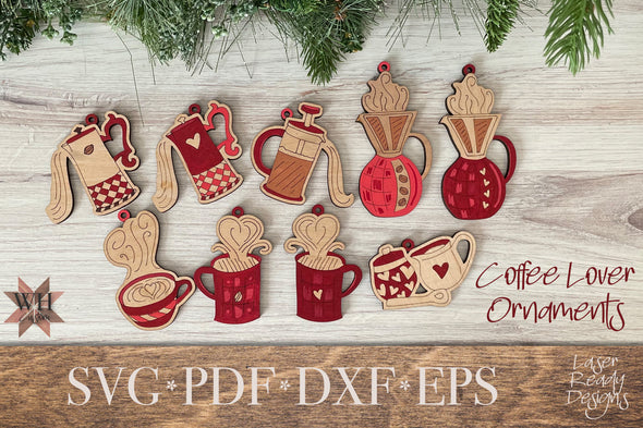Coffee Lover Ornaments - Digital Download for laser cutters