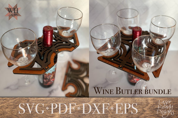 Iron Gate Wine Servers for 2 or 4 glasses laser cut designs