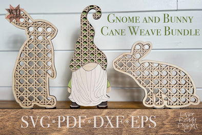 Cane Weave Gnome and Bunny Silhouettes  - laser ready designs