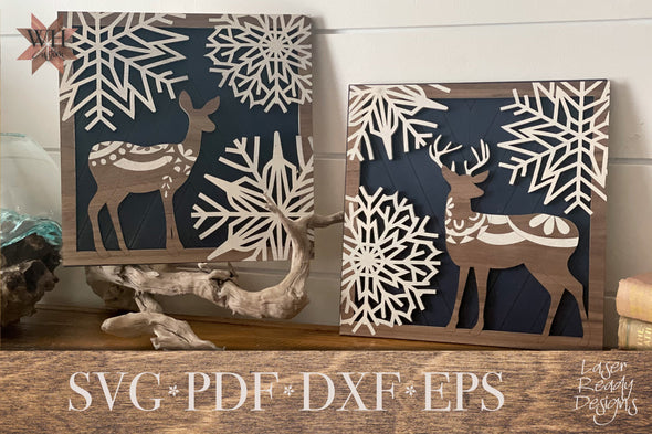 Deer Couple in Snow - Laser cut file - Digital Download SVG, PDF, DXF, EPS Files