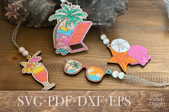 Beach Ornament Collection of 4  Laser Ready digital download files