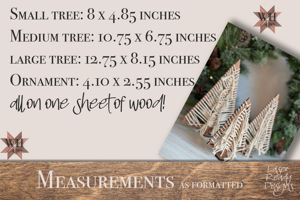 Boho macrame Tie Trees set of 3 with ornament option laser cut files