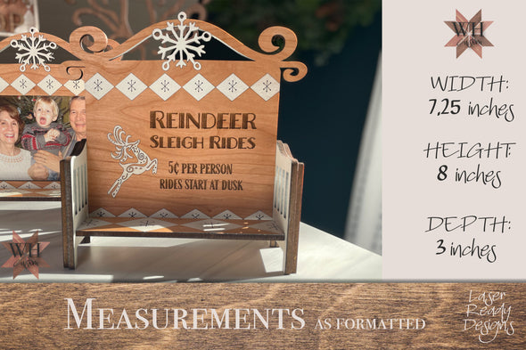 Reindeer Sleigh Rides Decoration or Snowflake Photo Frame - Digital Download for Laser Cutters
