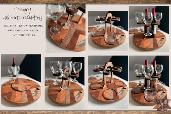 Digital Download Wine Tray with Trivet and Wine Charms file for laser cutters