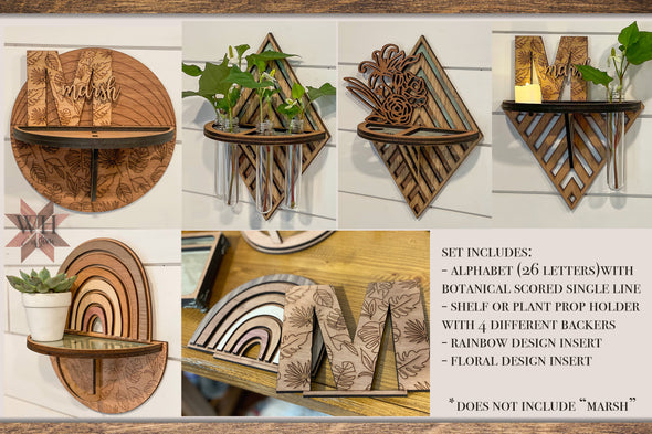 Botanical Plant Decor with Letters, Shelves and Tray digital download for laser cutters