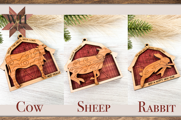 Barnyard Animal Ornaments with Barn - Laser Ready Designs