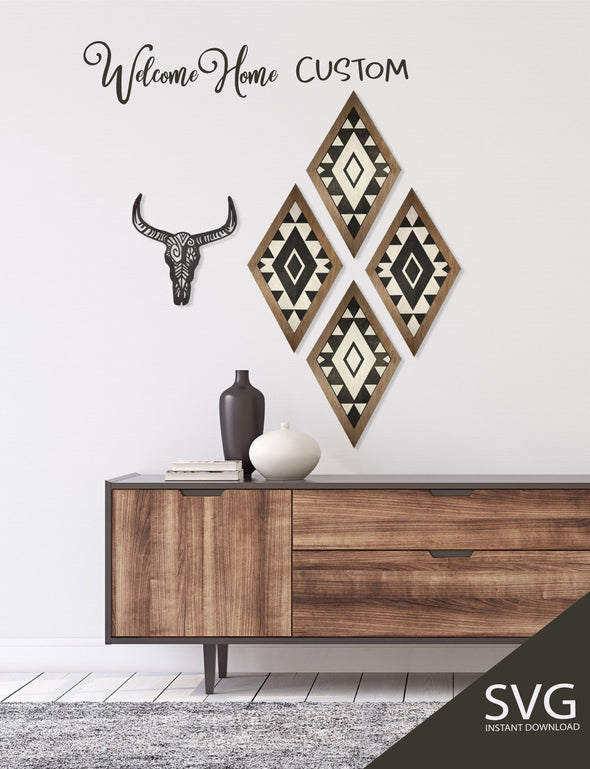 Aztec SVG for Glowforge projects laser cut files with Skull pattern inspired by minimalist modern style SVG by Welcome home custom - Welcome Home Custom