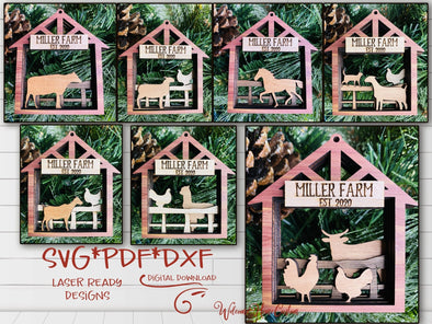 Barn Animal SVG PDF DXF laser cut file bundle - Pig, Goat, Chicken, Rooster, Cow, Horse, and more - Great Gift for Farm - Farmhouse ornament - Welcome Home Custom