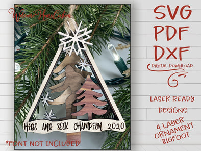 BIGFOOT Ornament SVG laser cut files - Sasquatch at first snow for Glowforge - Funny Ornament - Digital File Download - Welcome Home Custom