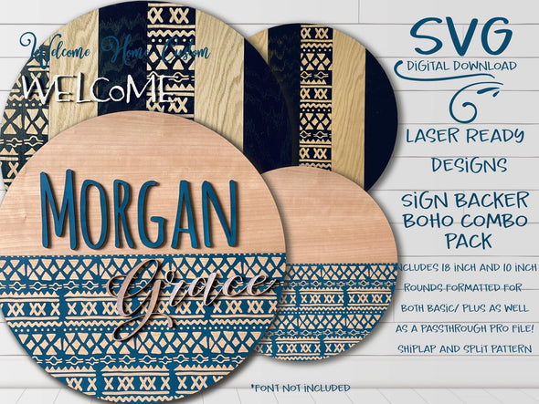 BOHO SVG laser cut files for Glowforge - Digital Download - Shiplap and Split design - 18 inch and 10 inch circle - made for all Glowforge - Welcome Home Custom
