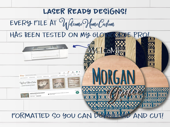 BOHO SVG laser cut files for Glowforge - Digital Download - Shiplap and Split design - 18 inch and 10 inch circle - made for all Glowforge - Welcome Home Custom