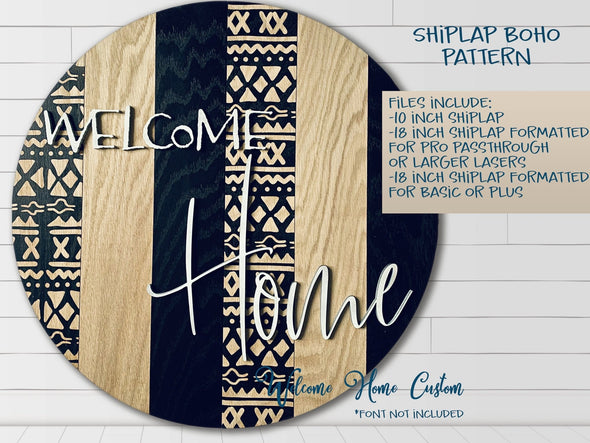 BOHO SVG laser cut files for Glowforge - Digital Download - Shiplap and Split design - 18 inch and 10 inch circle - made for all Glowforge - Welcome Home Custom